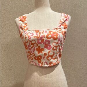 Floral Zip-Up Crop Top - Orange and Pink by BAEVELY Sz Med